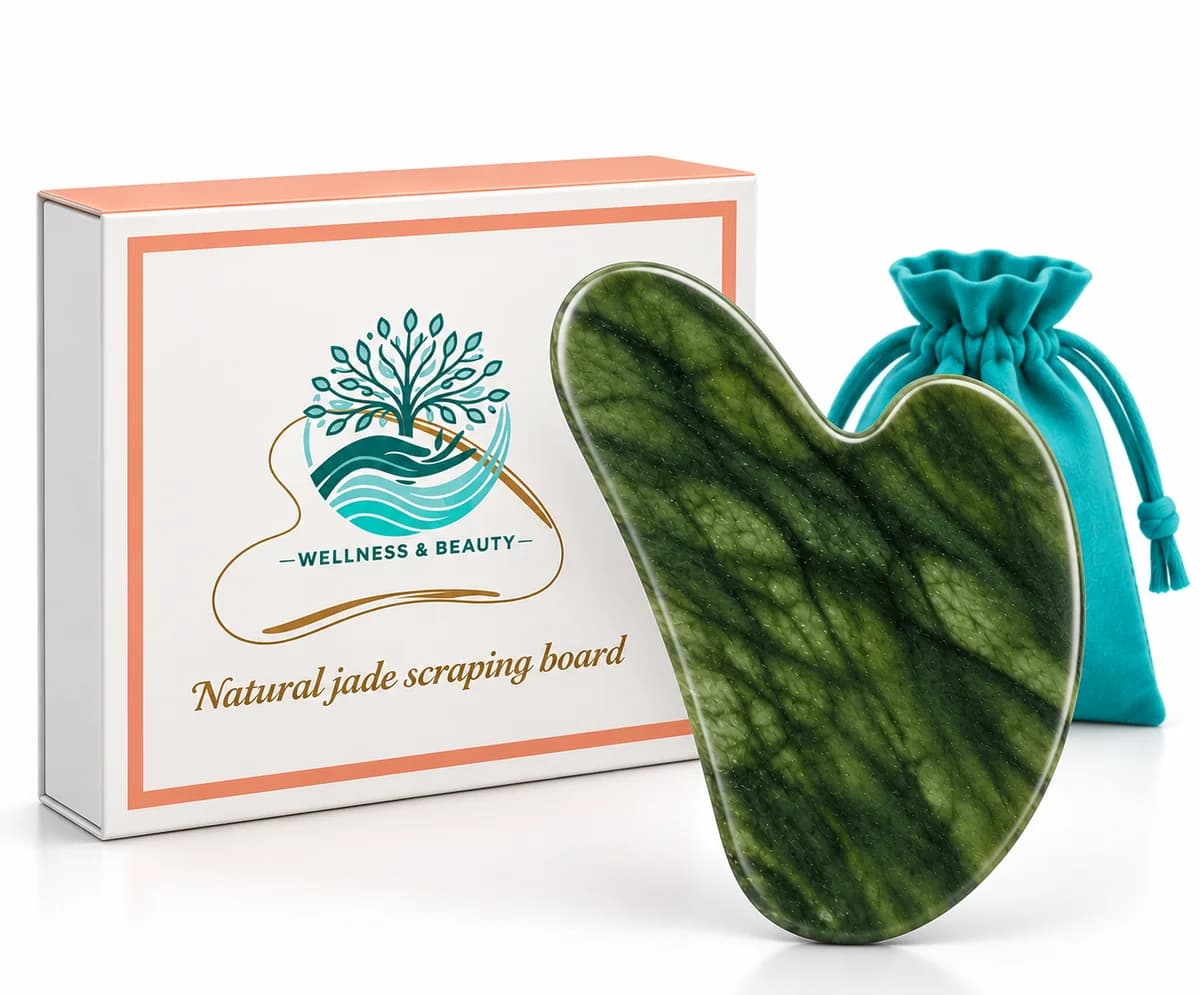 Gua Sha Facial de Jade Natural – Masajeador con caja de regalo y bolsita protectora
